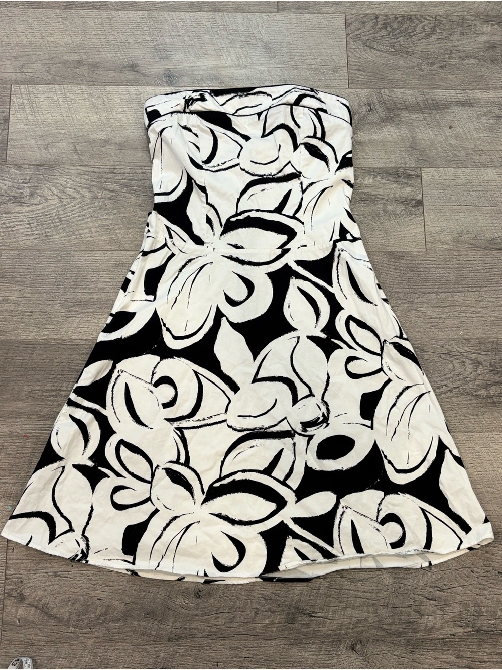 Maurices Black White Floral Strapless minimalist Dress Women's S 90s whimsigoth